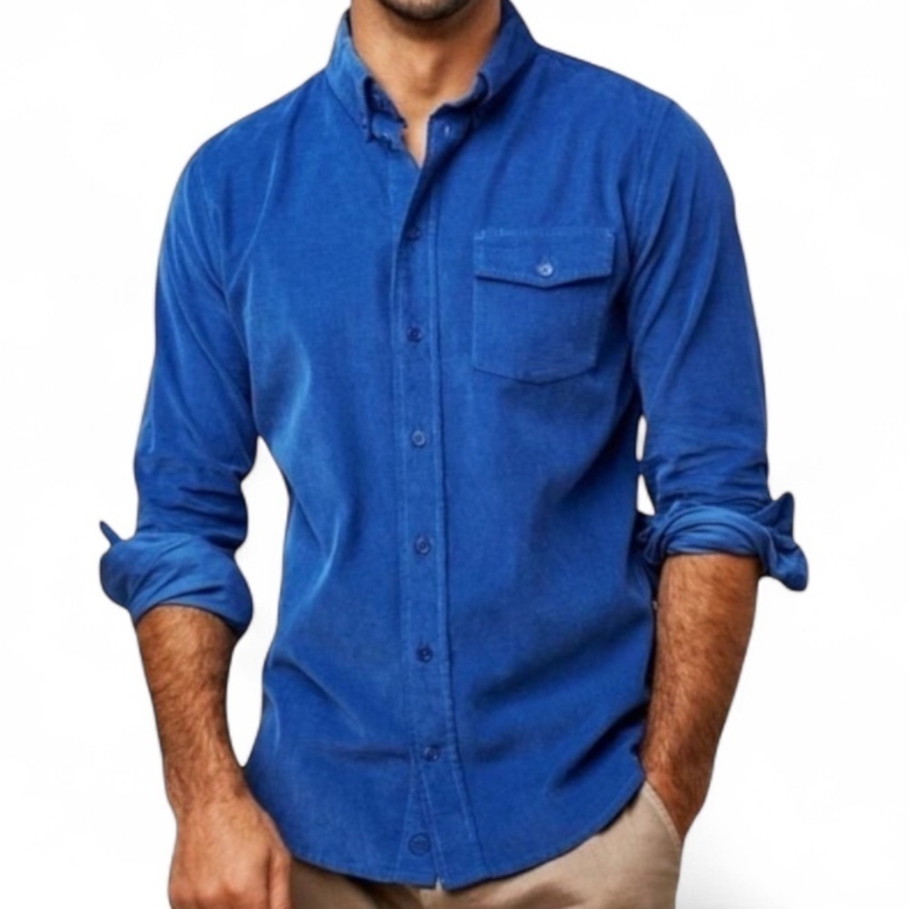 United By Blue Long Sleeve Corduroy Button Down Shirt Organic Cotton Blue NWT